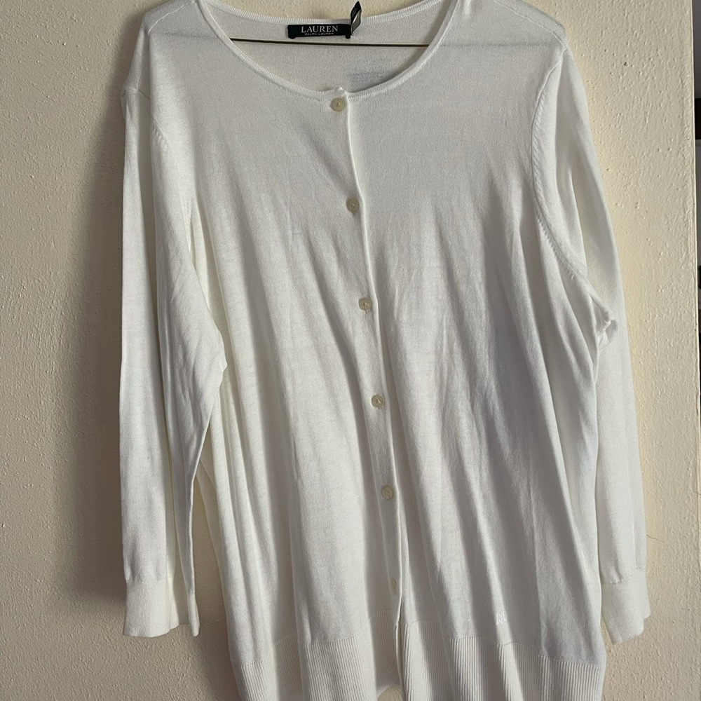 LAUREN BY RALPH LAUREN WHITE LIGHTWEIGHT CARDIGAN